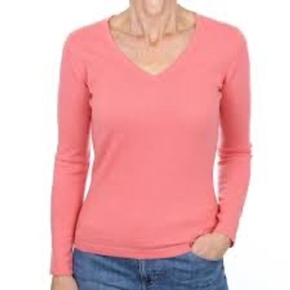 Sutton Studio Bloomingdales Pink/Peach 100% Cashmere V-Neck‎ Sweater Size S Chic